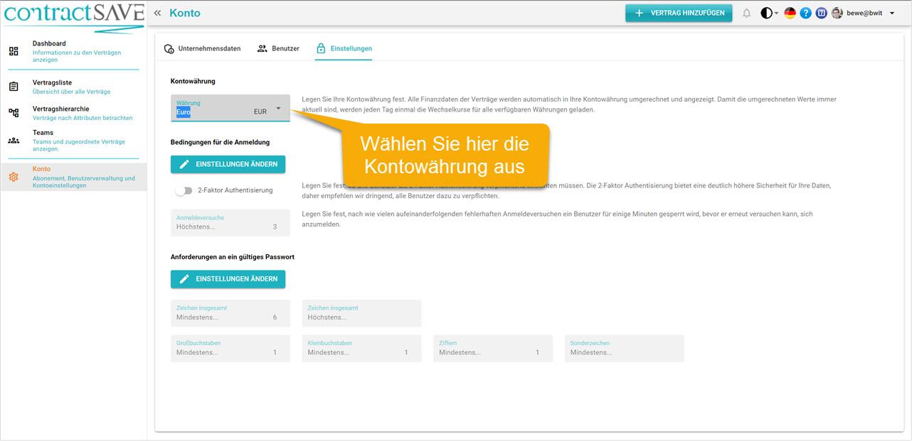 Kontowährung einstellen